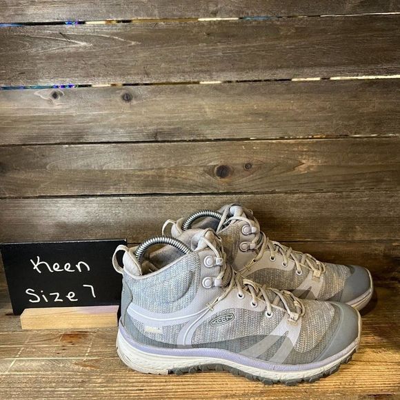 Womens Keen Terradora Gray Hiking Waterproof Outdoor Ankle Boots‎ Size 7 M GUC - Picture 1 of 6